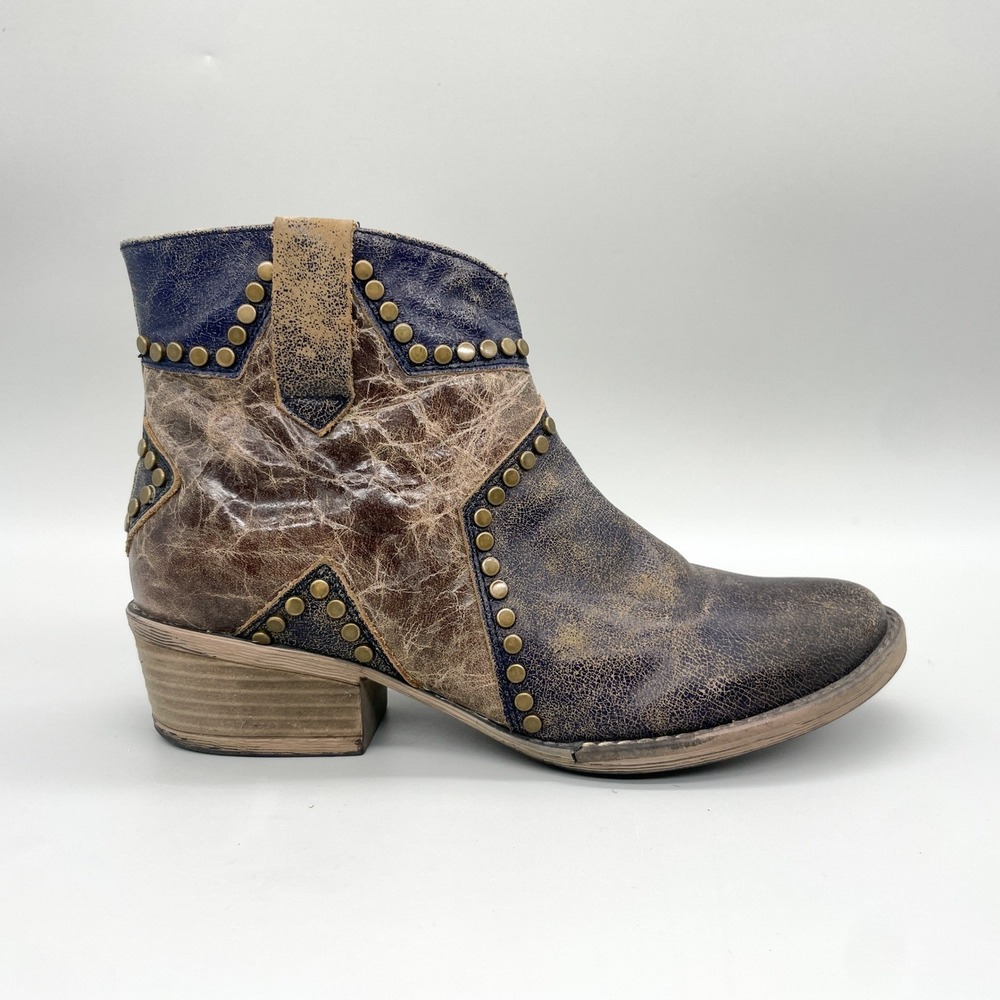 Corral Circle G Womens 9.5 Studded Star Boots Brown Navy Distressed Cowgirl Boho